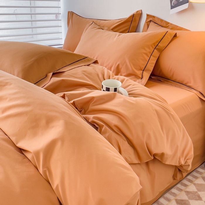 91家纺网 家纺一手货源 找家纺 （总）锦彩家居 2026新款40支正宗13372双拼纯色全棉四件套酒店宾馆民宿学生三件套（可定制）标准号的床单是圆角吊边；小号和加大的床单都是直角