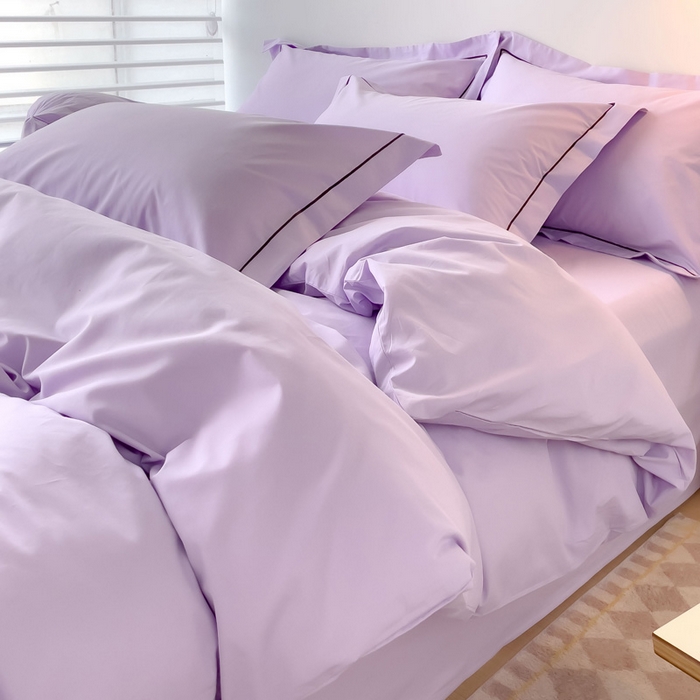 91家纺网 家纺一手货源 找家纺 （总）锦彩家居 2026新款40支正宗13372双拼纯色全棉四件套酒店宾馆民宿学生三件套（可定制）标准号的床单是圆角吊边；小号和加大的床单都是直角