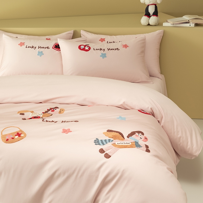 91家纺网 家纺一手货源 找家纺 618家纺 2026新款A类100支全棉纯棉毛巾绣四件套-马上有钱 马上有钱-粉