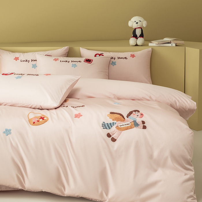 91家纺网 家纺一手货源 找家纺 618家纺 2026新款A类100支全棉纯棉毛巾绣四件套-马上有钱 马上有钱-粉