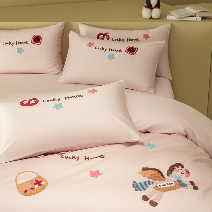 91家纺网 家纺一手货源 找家纺 618家纺 2026新款A类100支全棉纯棉毛巾绣四件套-马上有钱 马上有钱-粉