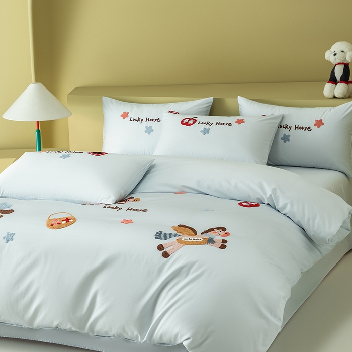 618家纺 2026新款A类100支全棉纯棉毛巾绣四件套-马上有钱 马上有钱-蓝