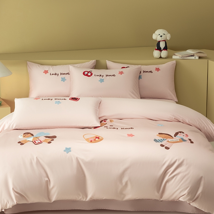 91家纺网 家纺一手货源 找家纺 618家纺 2026新款A类100支全棉纯棉毛巾绣四件套-马上有钱 马上有钱-粉