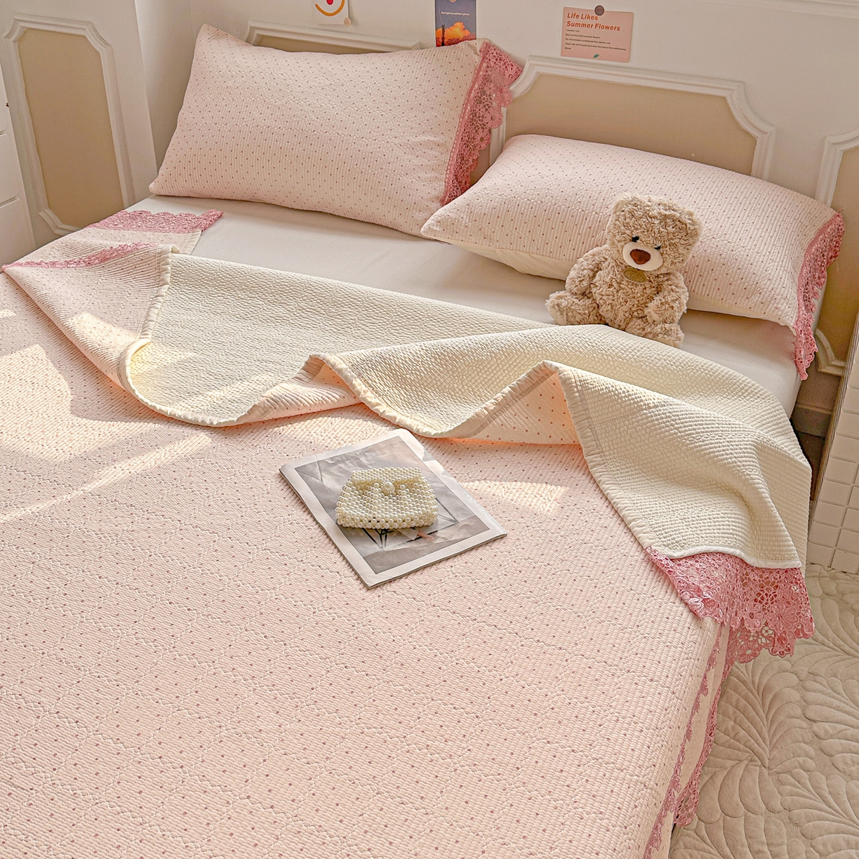 91家纺网 家纺一手货源 找家纺 （总）源舜家纺 2026新款全棉双层纱梅花边床盖