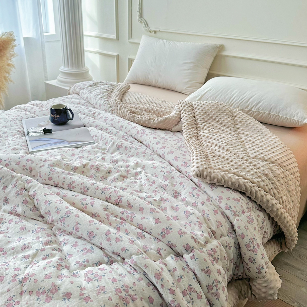 91家纺网 家纺一手货源 找家纺 （总）博尔菲 2026新款全棉数码印花双层纱豆豆被