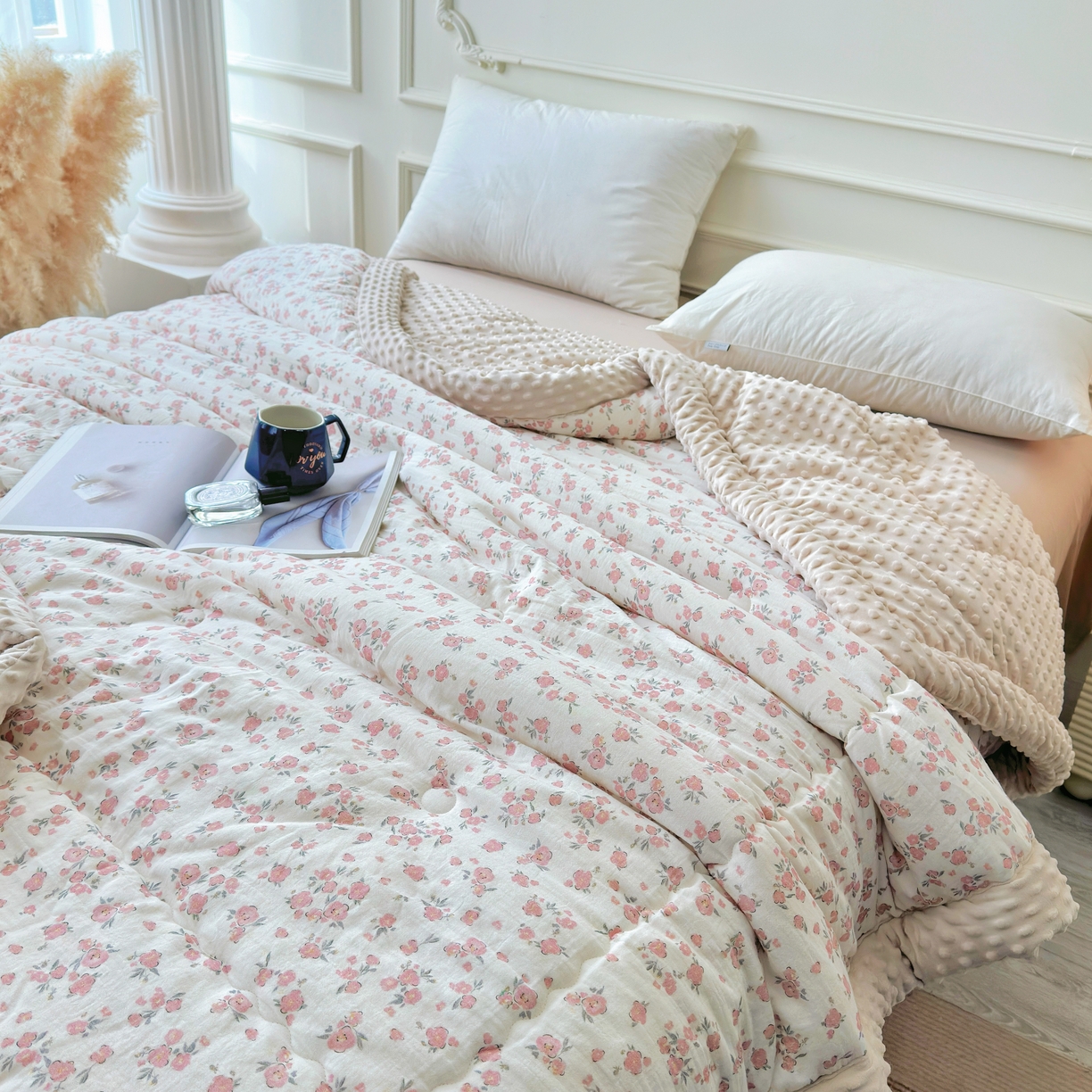 91家纺网 家纺一手货源 找家纺 （总）博尔菲 2026新款全棉数码印花双层纱豆豆被