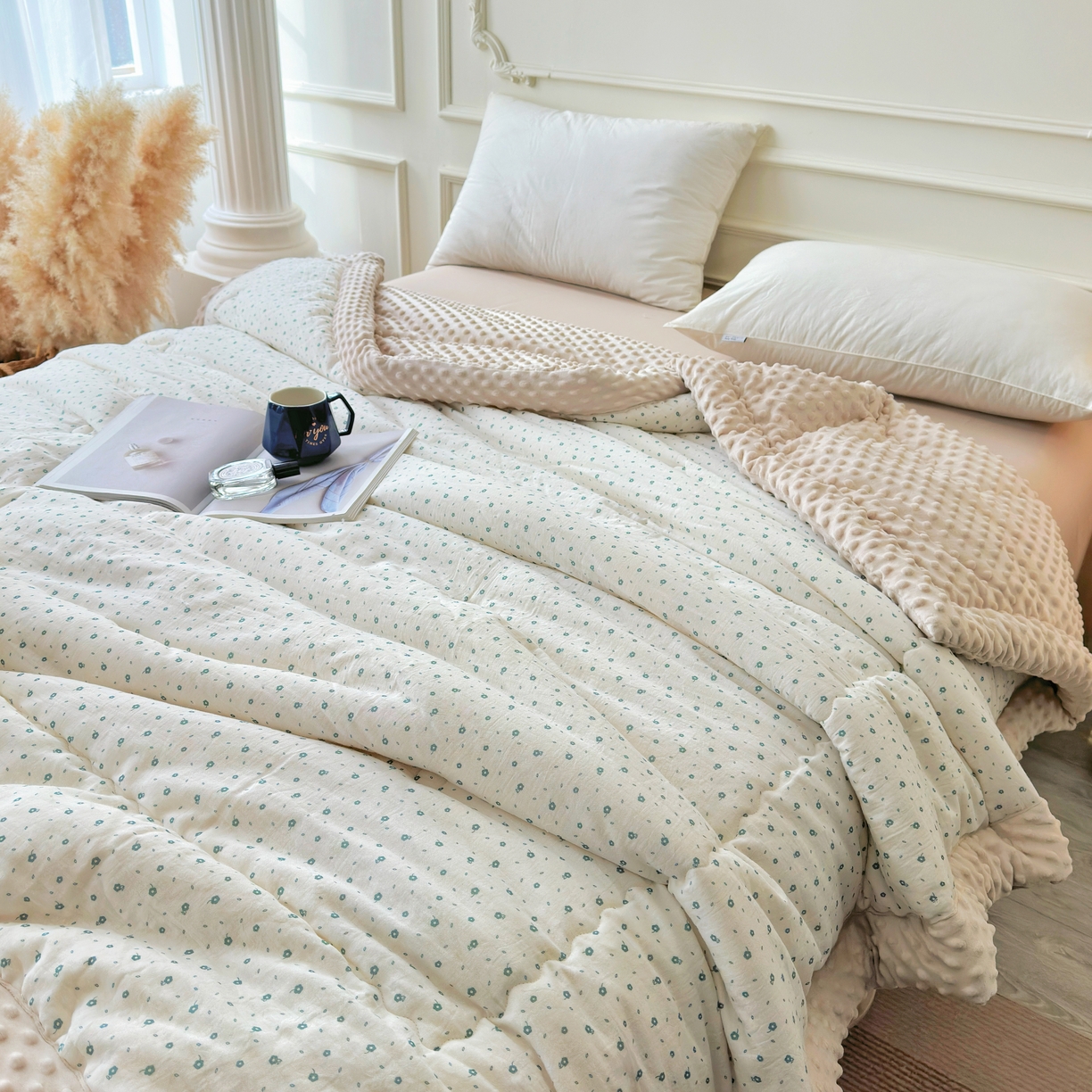 91家纺网 家纺一手货源 找家纺 （总）博尔菲 2026新款全棉数码印花双层纱豆豆被