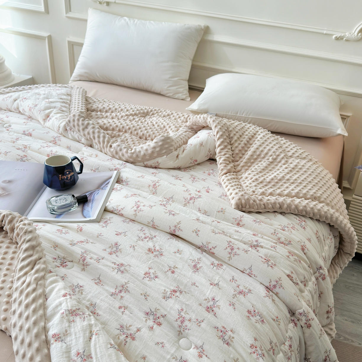 91家纺网 家纺一手货源 找家纺 （总）博尔菲 2026新款全棉数码印花双层纱豆豆被