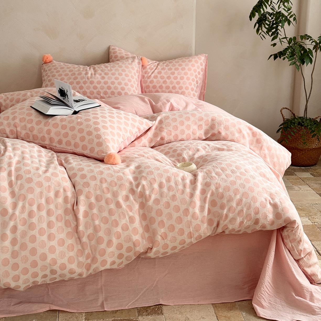 91家纺网 家纺一手货源 找家纺 淑女公社家纺 2026春夏新款全棉提花色织套件-甜甜圈 甜甜圈 -粉