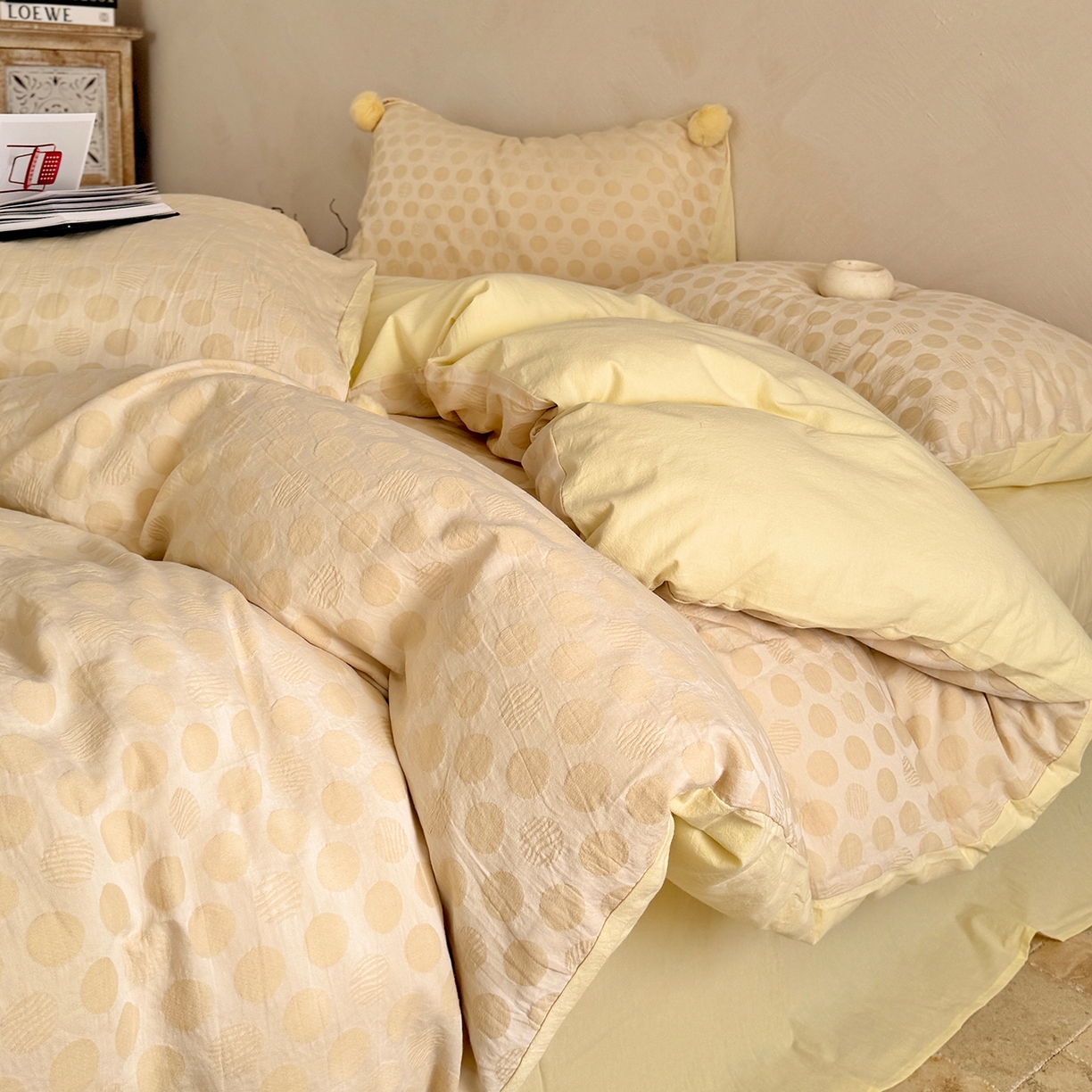 91家纺网 家纺一手货源 找家纺 淑女公社家纺 2026春夏新款全棉提花色织套件-甜甜圈 甜甜圈-黄