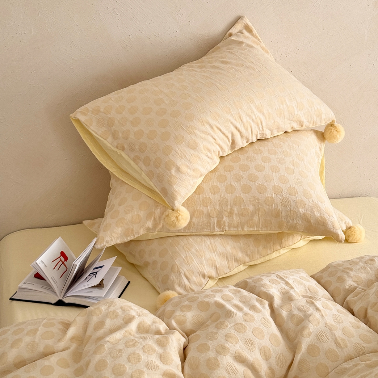 91家纺网 家纺一手货源 找家纺 淑女公社家纺 2026春夏新款全棉提花色织套件-甜甜圈 甜甜圈-黄