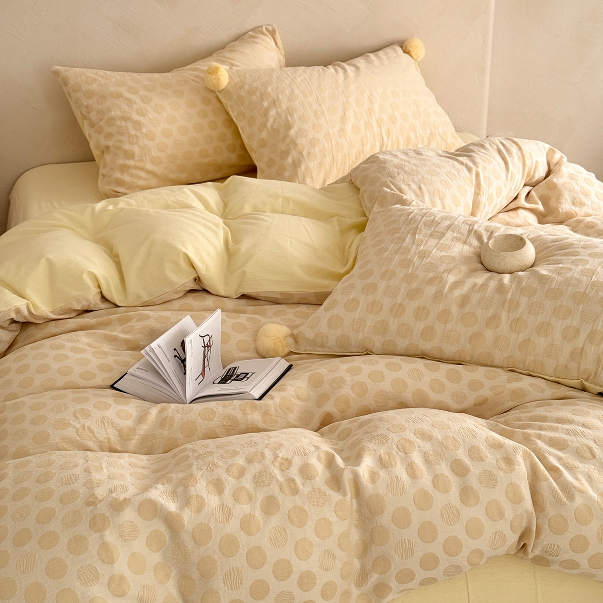 91家纺网 家纺一手货源 找家纺 淑女公社家纺 2026春夏新款全棉提花色织套件-甜甜圈 甜甜圈-黄