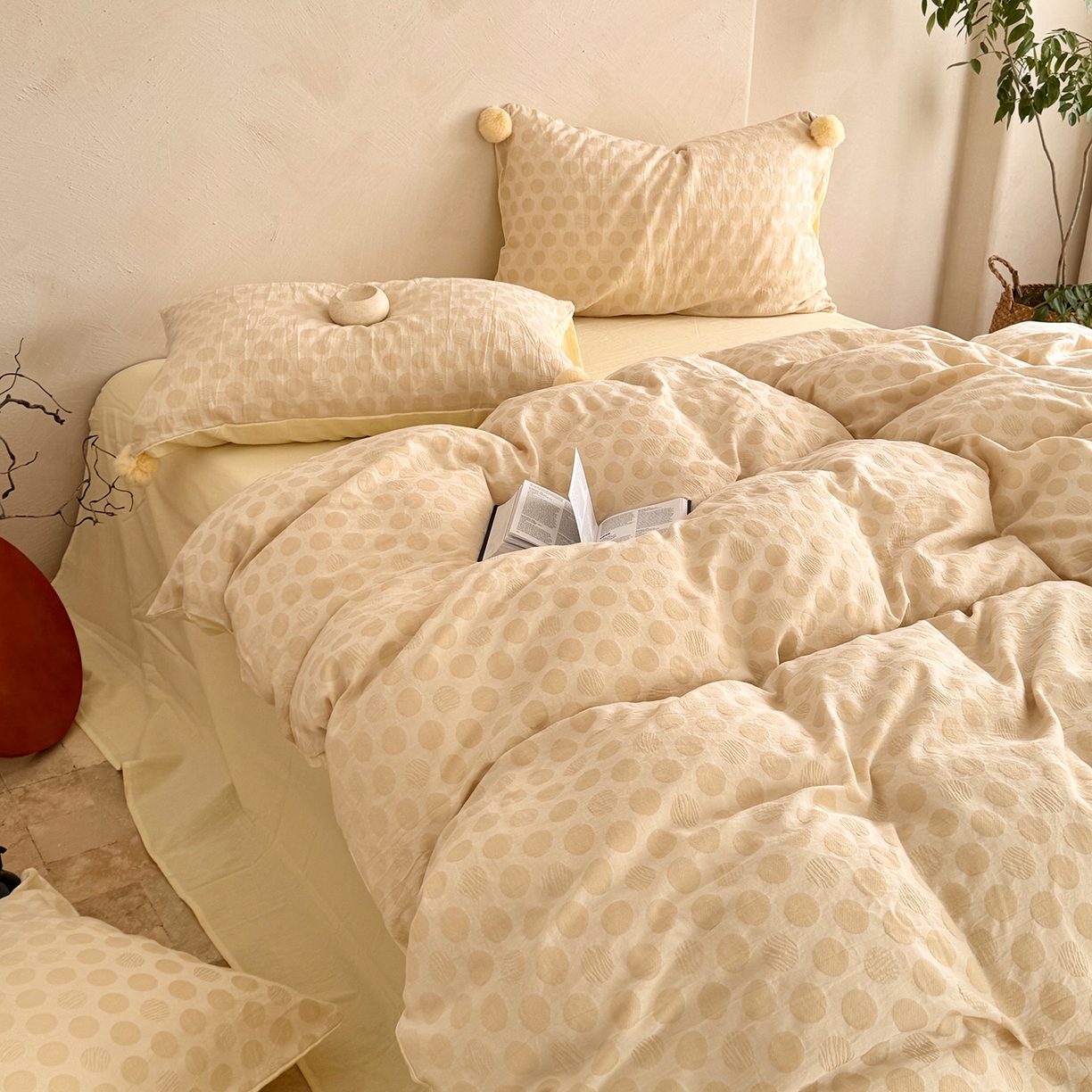 91家纺网 家纺一手货源 找家纺 淑女公社家纺 2026春夏新款全棉提花色织套件-甜甜圈 甜甜圈-黄