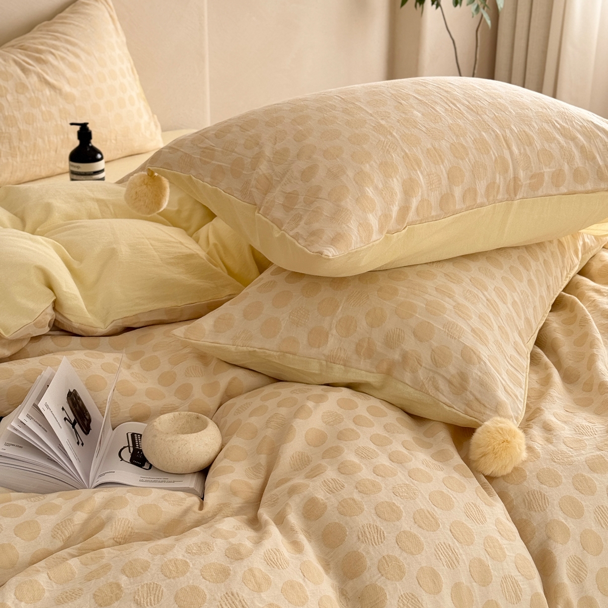 91家纺网 家纺一手货源 找家纺 淑女公社家纺 2026春夏新款全棉提花色织套件-甜甜圈 甜甜圈-黄