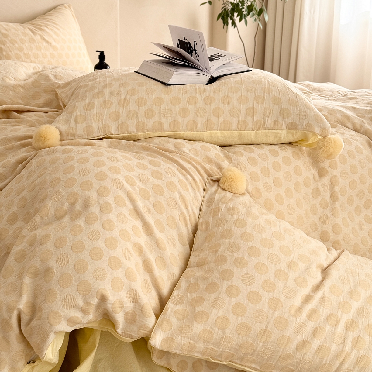 91家纺网 家纺一手货源 找家纺 淑女公社家纺 2026春夏新款全棉提花色织套件-甜甜圈 甜甜圈-黄