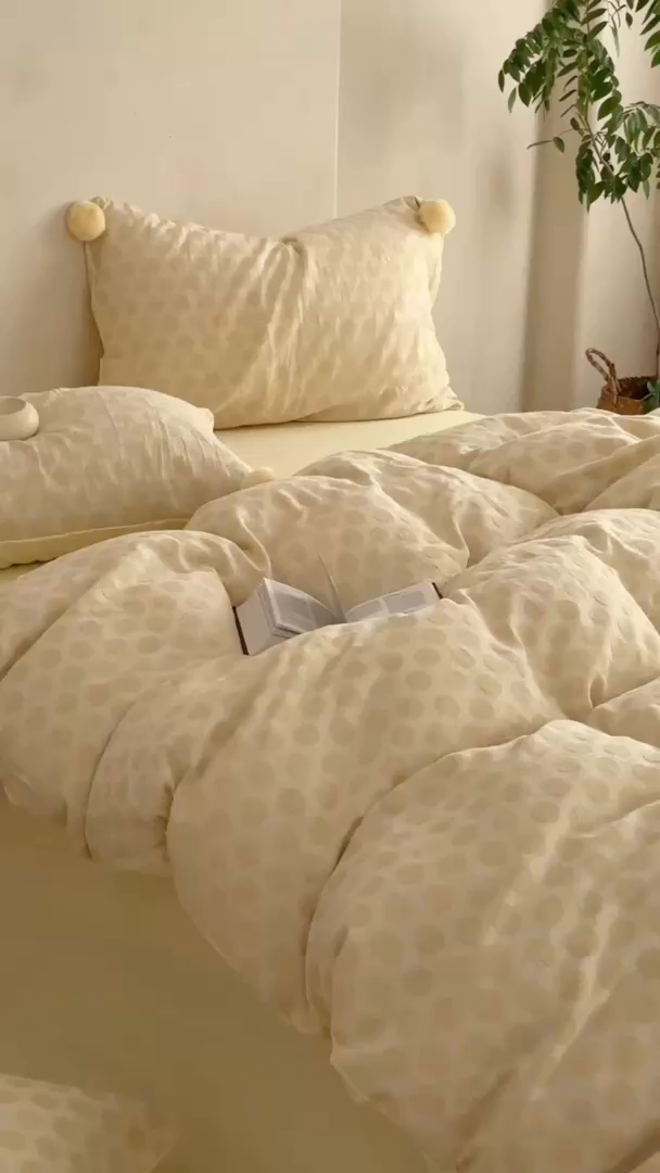 91家纺网 家纺一手货源 找家纺 淑女公社家纺 2026春夏新款全棉提花色织套件-甜甜圈 甜甜圈-黄