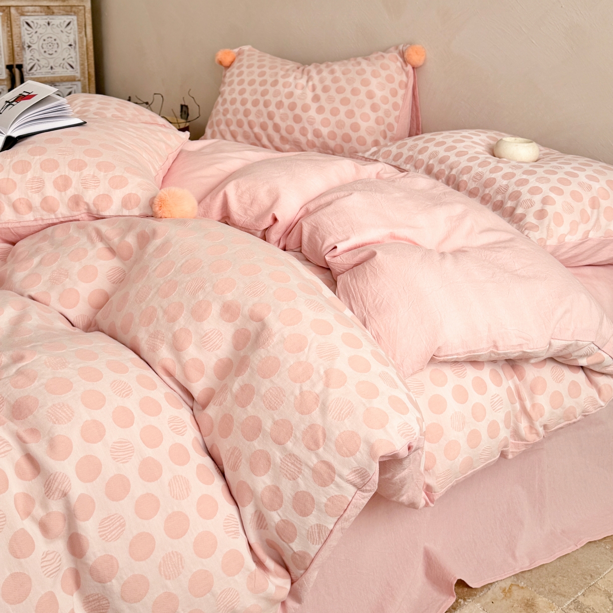 91家纺网 家纺一手货源 找家纺 淑女公社家纺 2026春夏新款全棉提花色织套件-甜甜圈 甜甜圈 -粉