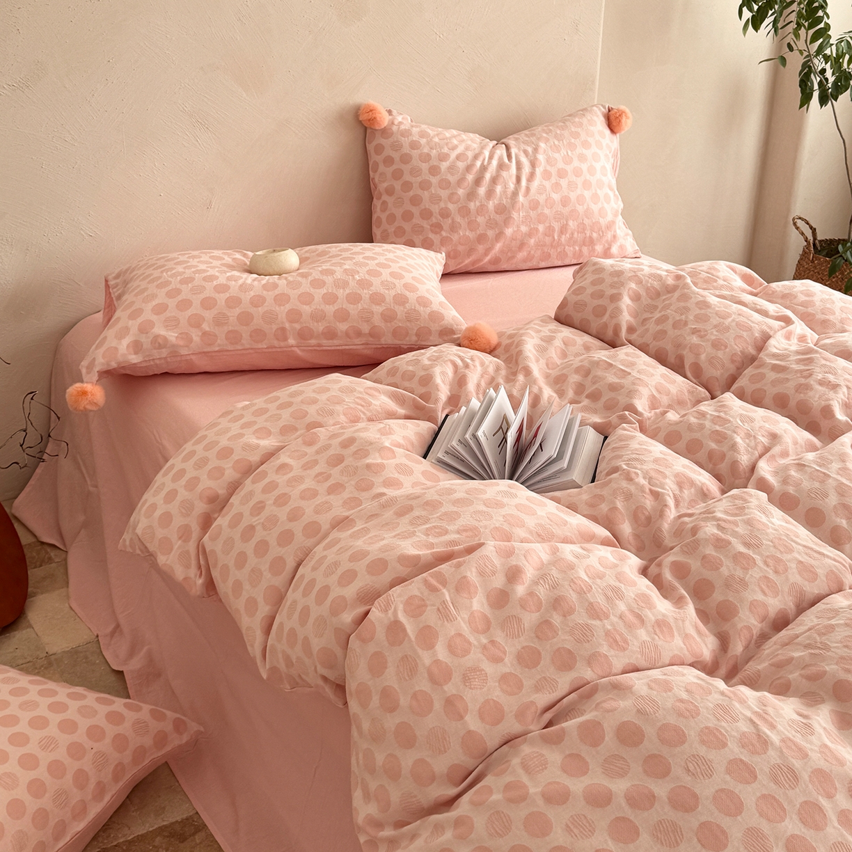 91家纺网 家纺一手货源 找家纺 淑女公社家纺 2026春夏新款全棉提花色织套件-甜甜圈 甜甜圈 -粉