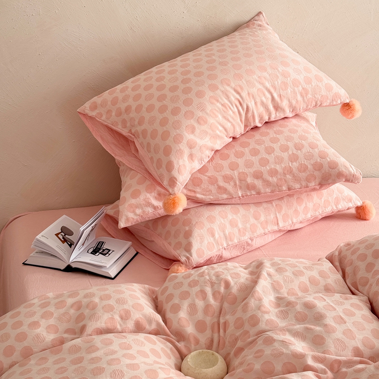 91家纺网 家纺一手货源 找家纺 淑女公社家纺 2026春夏新款全棉提花色织套件-甜甜圈 甜甜圈 -粉