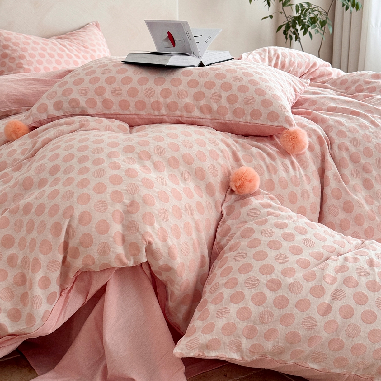 91家纺网 家纺一手货源 找家纺 淑女公社家纺 2026春夏新款全棉提花色织套件-甜甜圈 甜甜圈 -粉