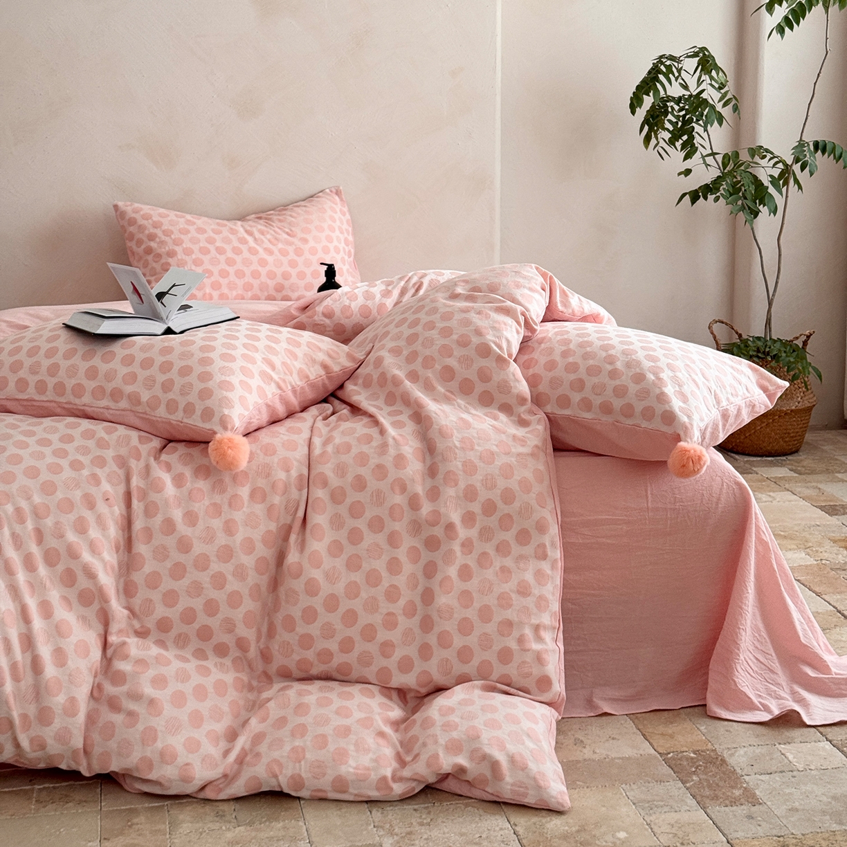 91家纺网 家纺一手货源 找家纺 淑女公社家纺 2026春夏新款全棉提花色织套件-甜甜圈 甜甜圈 -粉