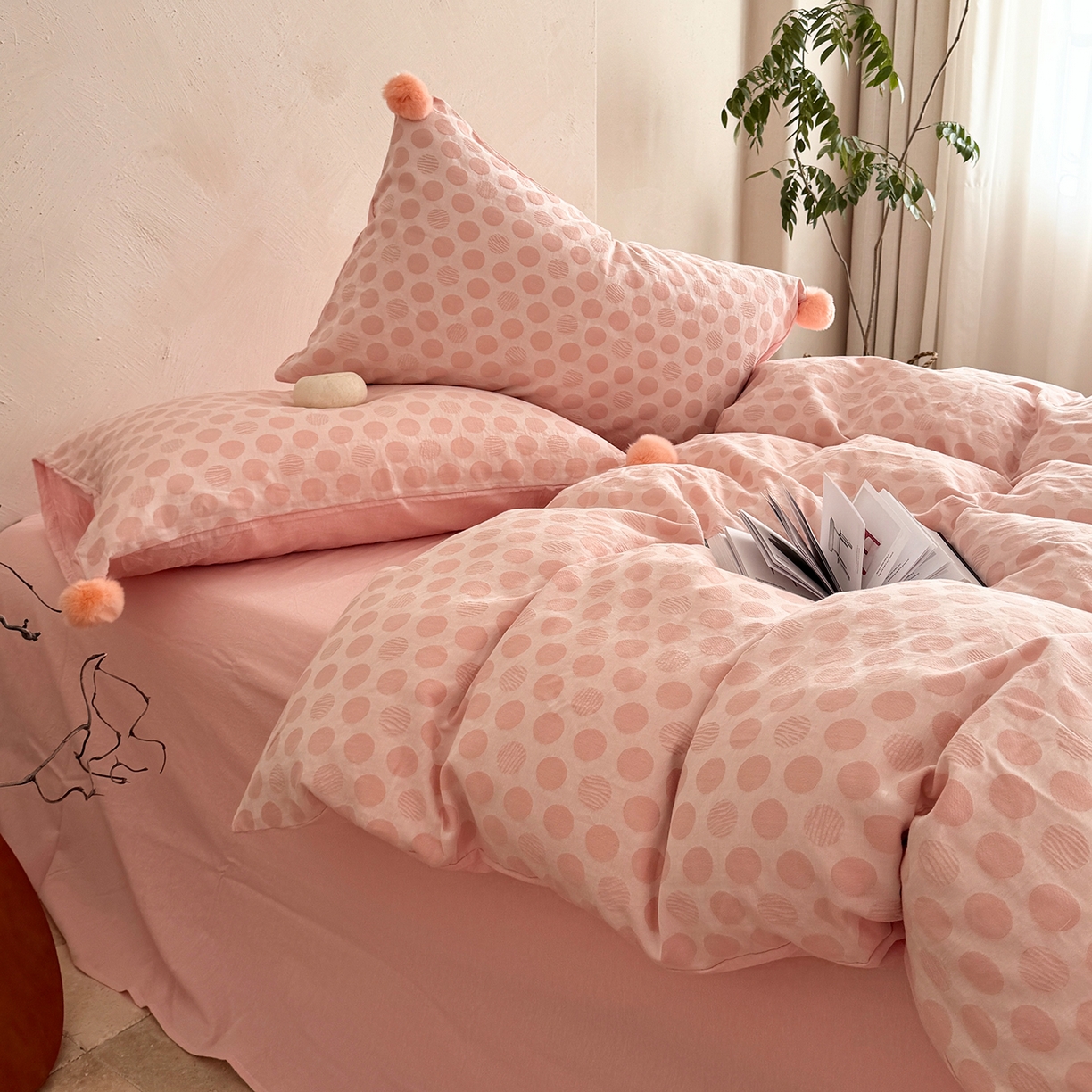 91家纺网 家纺一手货源 找家纺 淑女公社家纺 2026春夏新款全棉提花色织套件-甜甜圈 甜甜圈 -粉