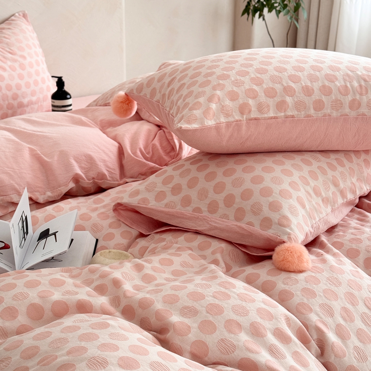 91家纺网 家纺一手货源 找家纺 淑女公社家纺 2026春夏新款全棉提花色织套件-甜甜圈 甜甜圈 -粉