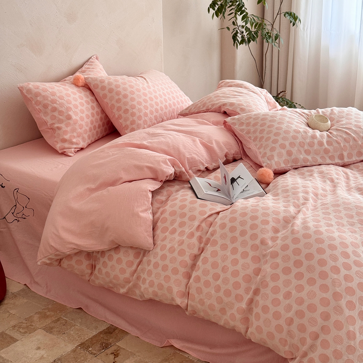 91家纺网 家纺一手货源 找家纺 淑女公社家纺 2026春夏新款全棉提花色织套件-甜甜圈 甜甜圈 -粉