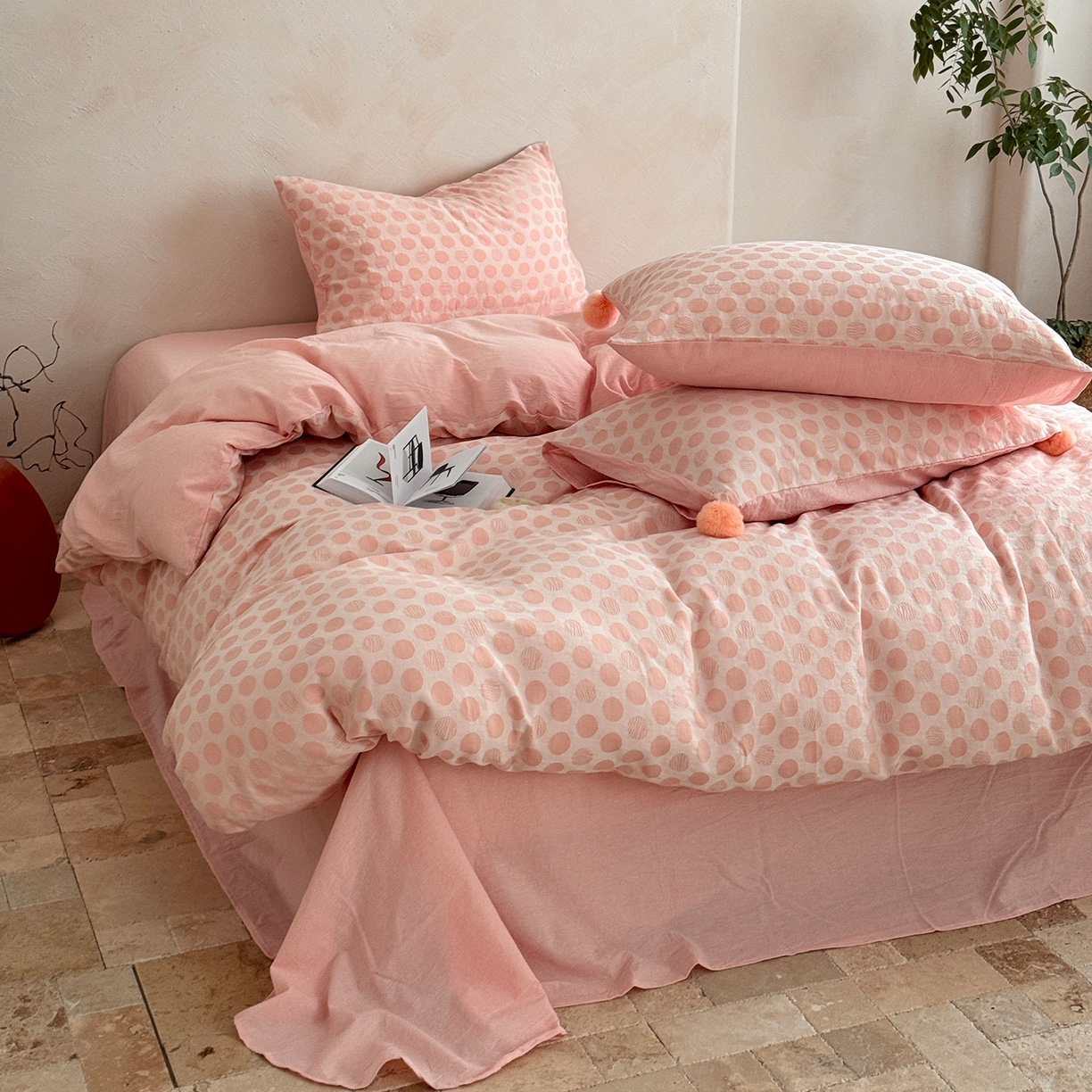 91家纺网 家纺一手货源 找家纺 淑女公社家纺 2026春夏新款全棉提花色织套件-甜甜圈 甜甜圈 -粉