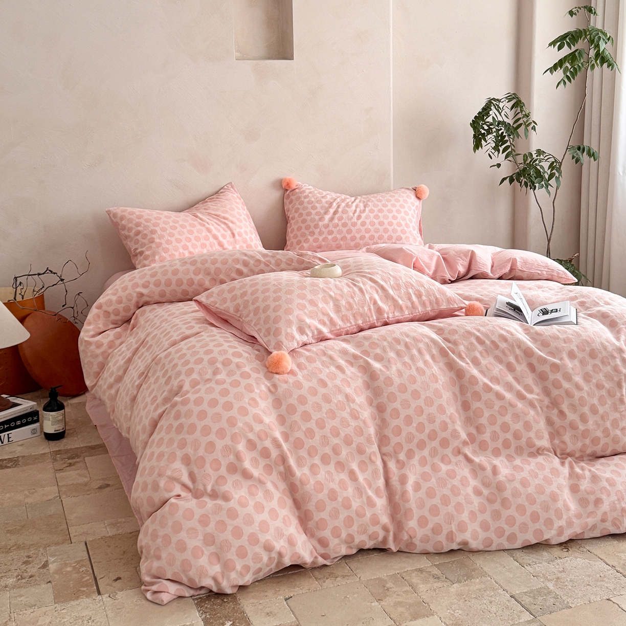 91家纺网 家纺一手货源 找家纺 淑女公社家纺 2026春夏新款全棉提花色织套件-甜甜圈 甜甜圈 -粉