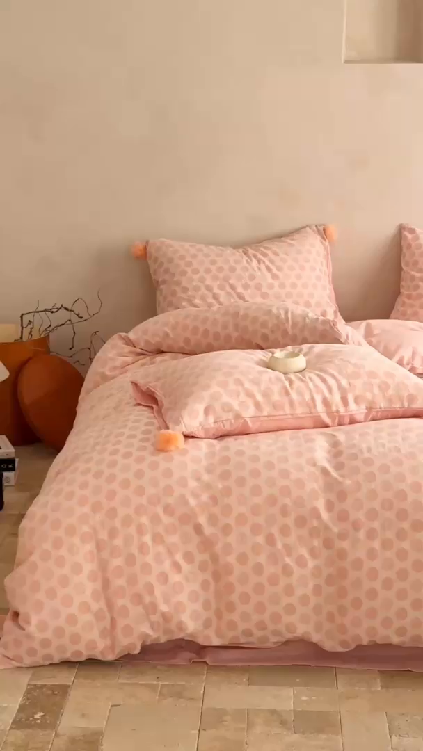 91家纺网 家纺一手货源 找家纺 淑女公社家纺 2026春夏新款全棉提花色织套件-甜甜圈 甜甜圈 -粉