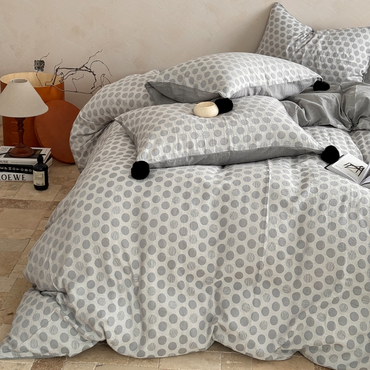 91家纺网 家纺一手货源 找家纺 淑女公社家纺 2026春夏新款全棉提花色织套件-甜甜圈 甜甜圈 -灰