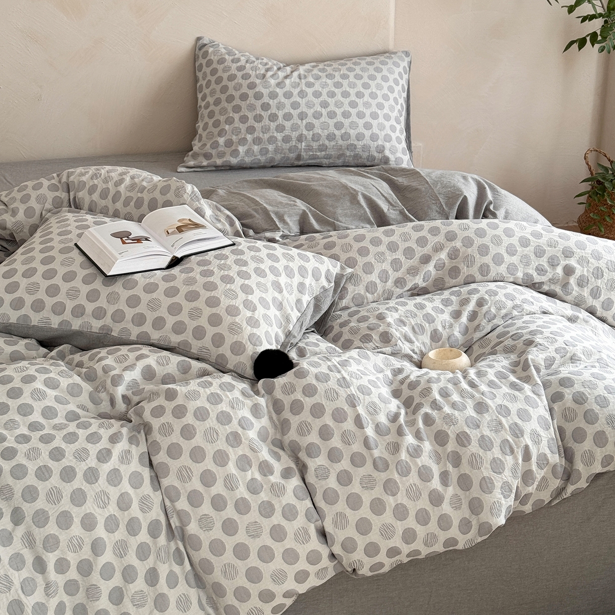 91家纺网 家纺一手货源 找家纺 淑女公社家纺 2026春夏新款全棉提花色织套件-甜甜圈 甜甜圈 -灰