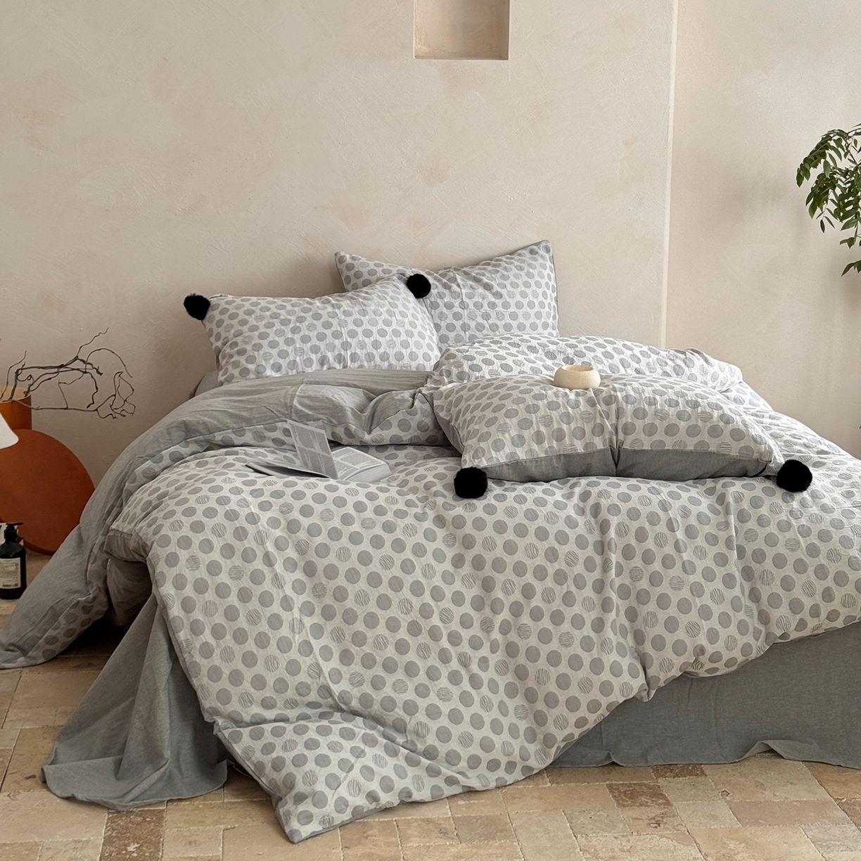 91家纺网 家纺一手货源 找家纺 淑女公社家纺 2026春夏新款全棉提花色织套件-甜甜圈 甜甜圈 -灰