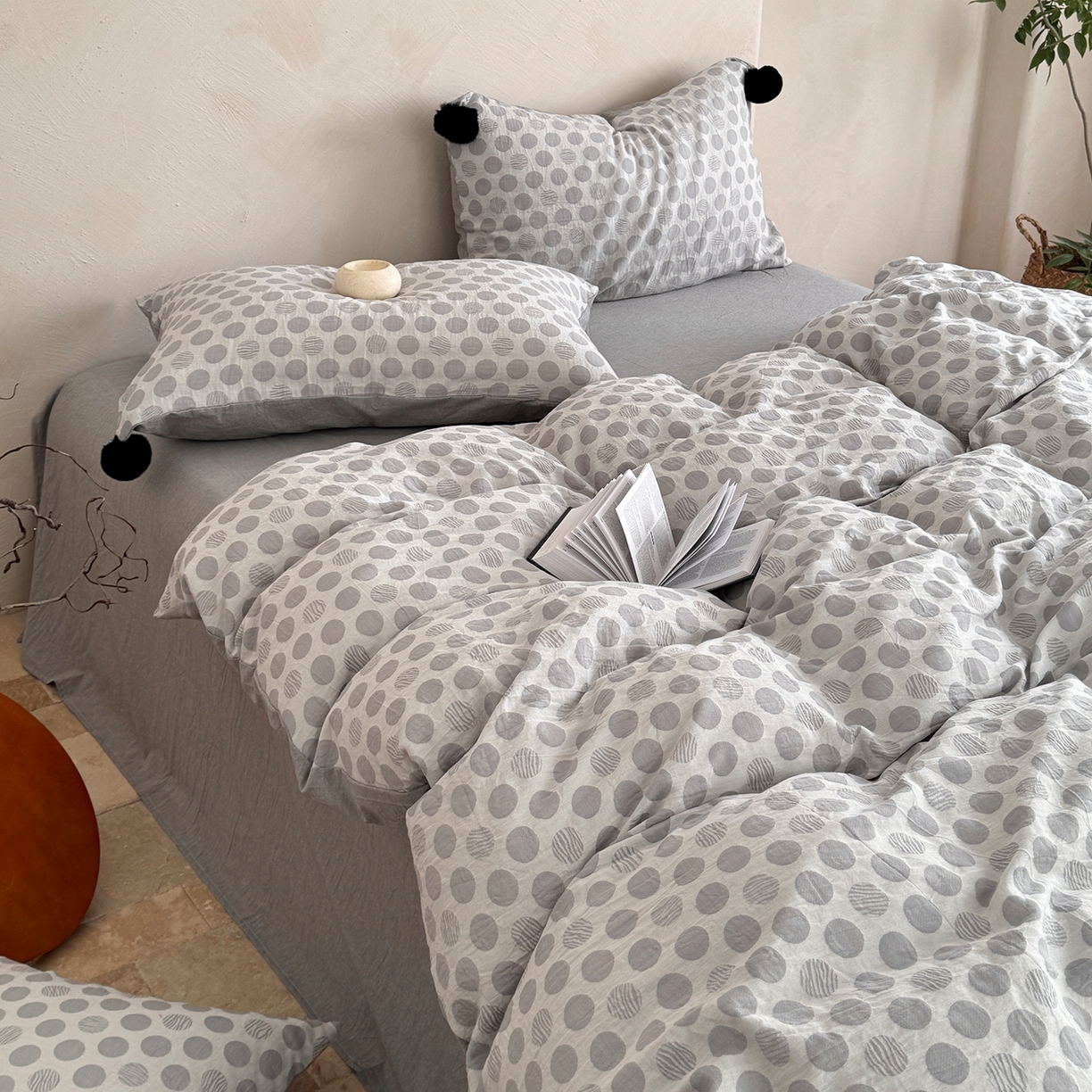 91家纺网 家纺一手货源 找家纺 淑女公社家纺 2026春夏新款全棉提花色织套件-甜甜圈 甜甜圈 -灰