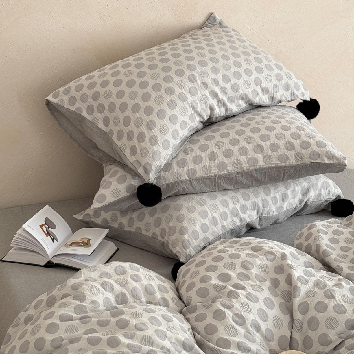 91家纺网 家纺一手货源 找家纺 淑女公社家纺 2026春夏新款全棉提花色织套件-甜甜圈 甜甜圈 -灰