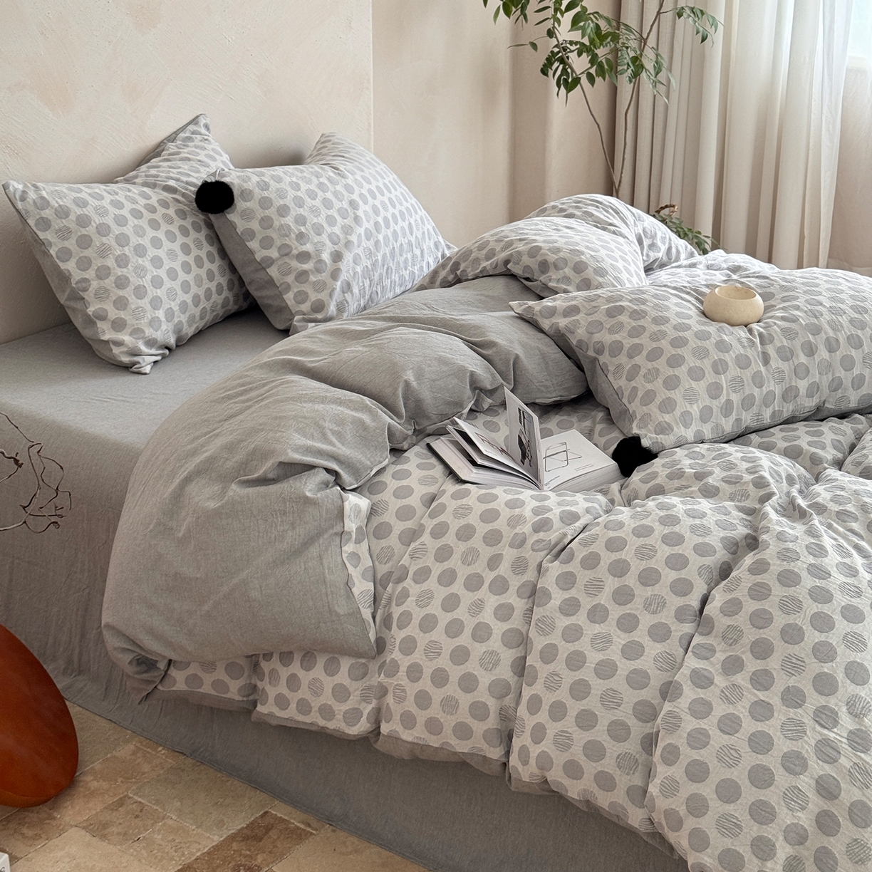 91家纺网 家纺一手货源 找家纺 淑女公社家纺 2026春夏新款全棉提花色织套件-甜甜圈 甜甜圈 -灰