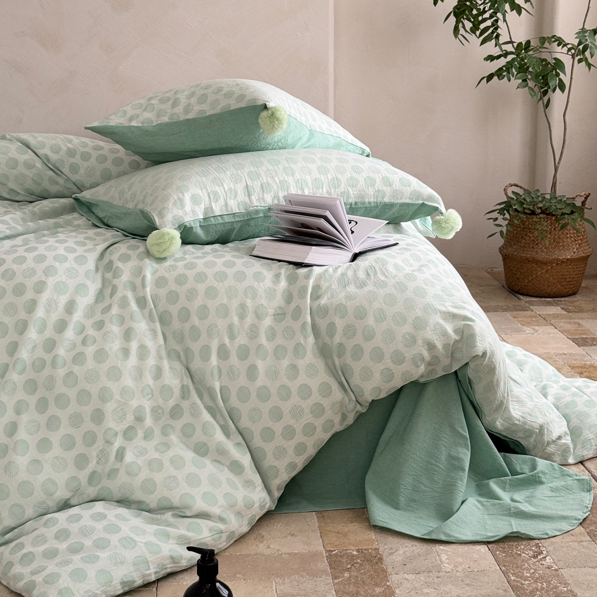 91家纺网 家纺一手货源 找家纺 淑女公社家纺 2026春夏新款全棉提花色织套件-甜甜圈 甜甜圈-绿