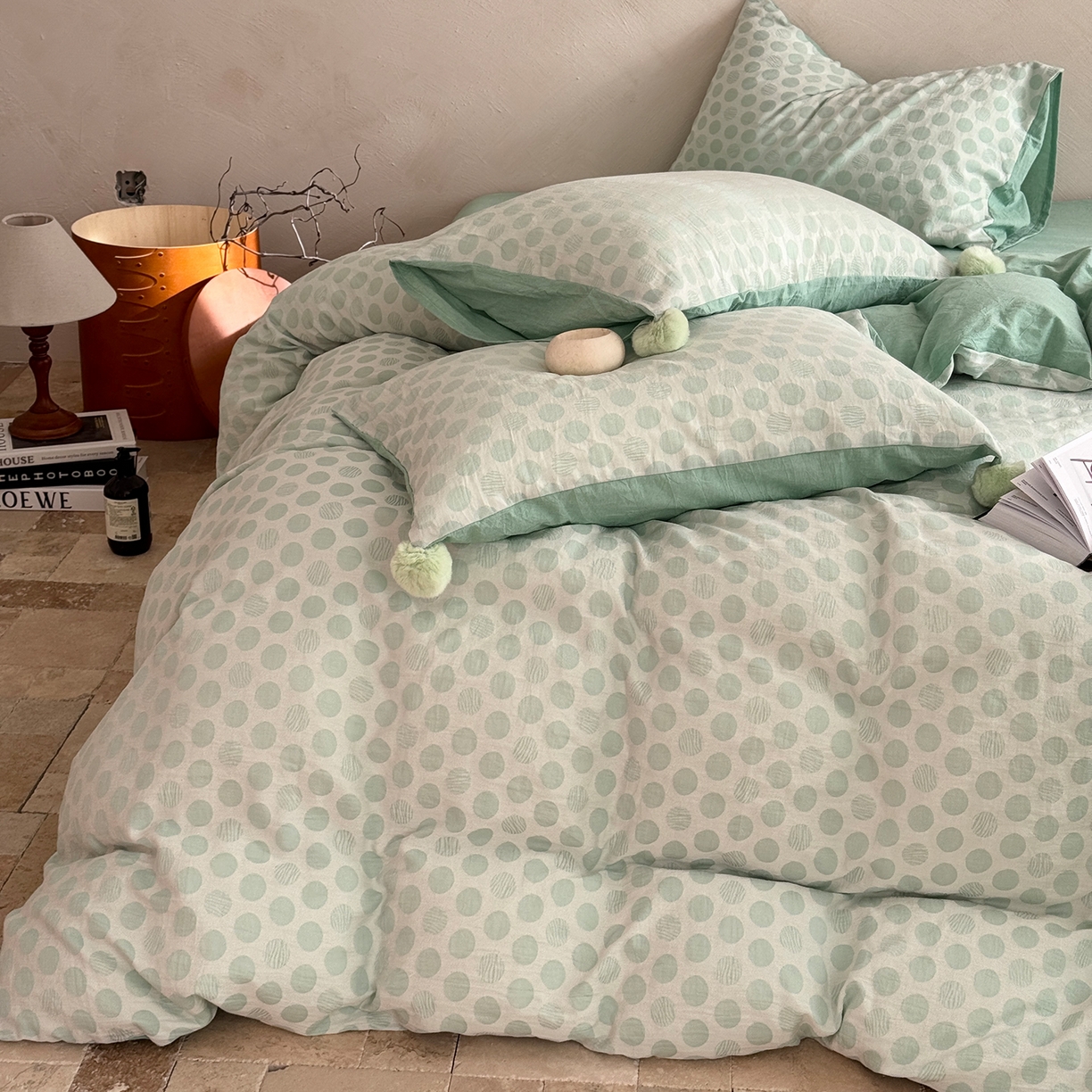 91家纺网 家纺一手货源 找家纺 淑女公社家纺 2026春夏新款全棉提花色织套件-甜甜圈 甜甜圈-绿