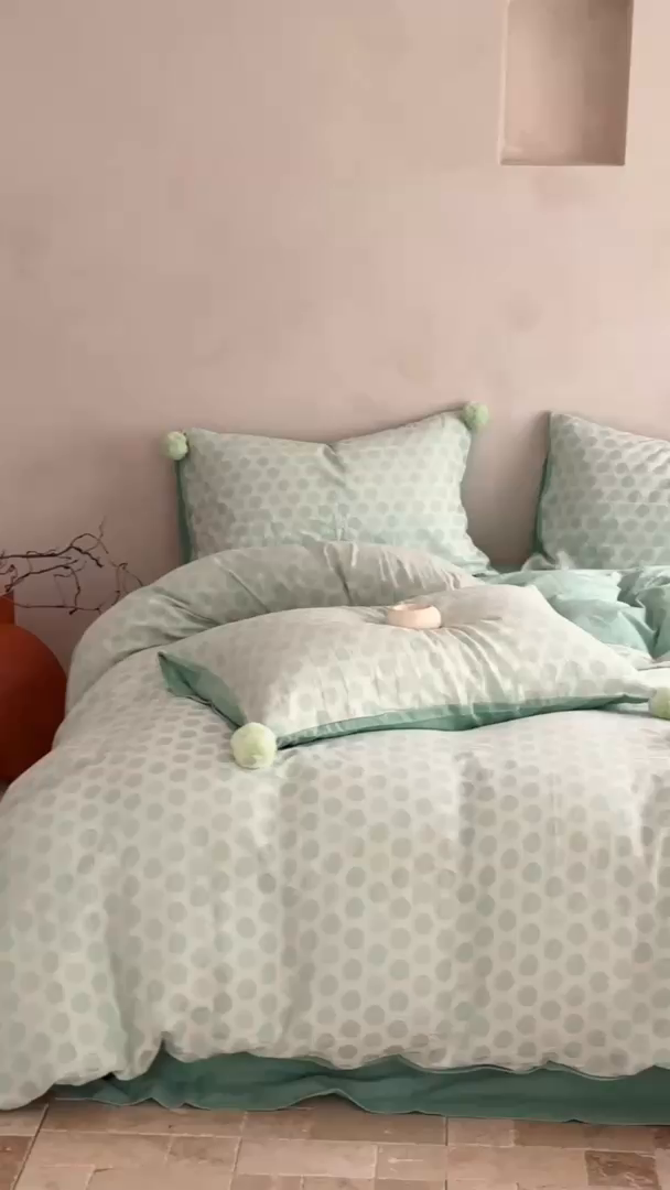 91家纺网 家纺一手货源 找家纺 淑女公社家纺 2026春夏新款全棉提花色织套件-甜甜圈 甜甜圈-绿