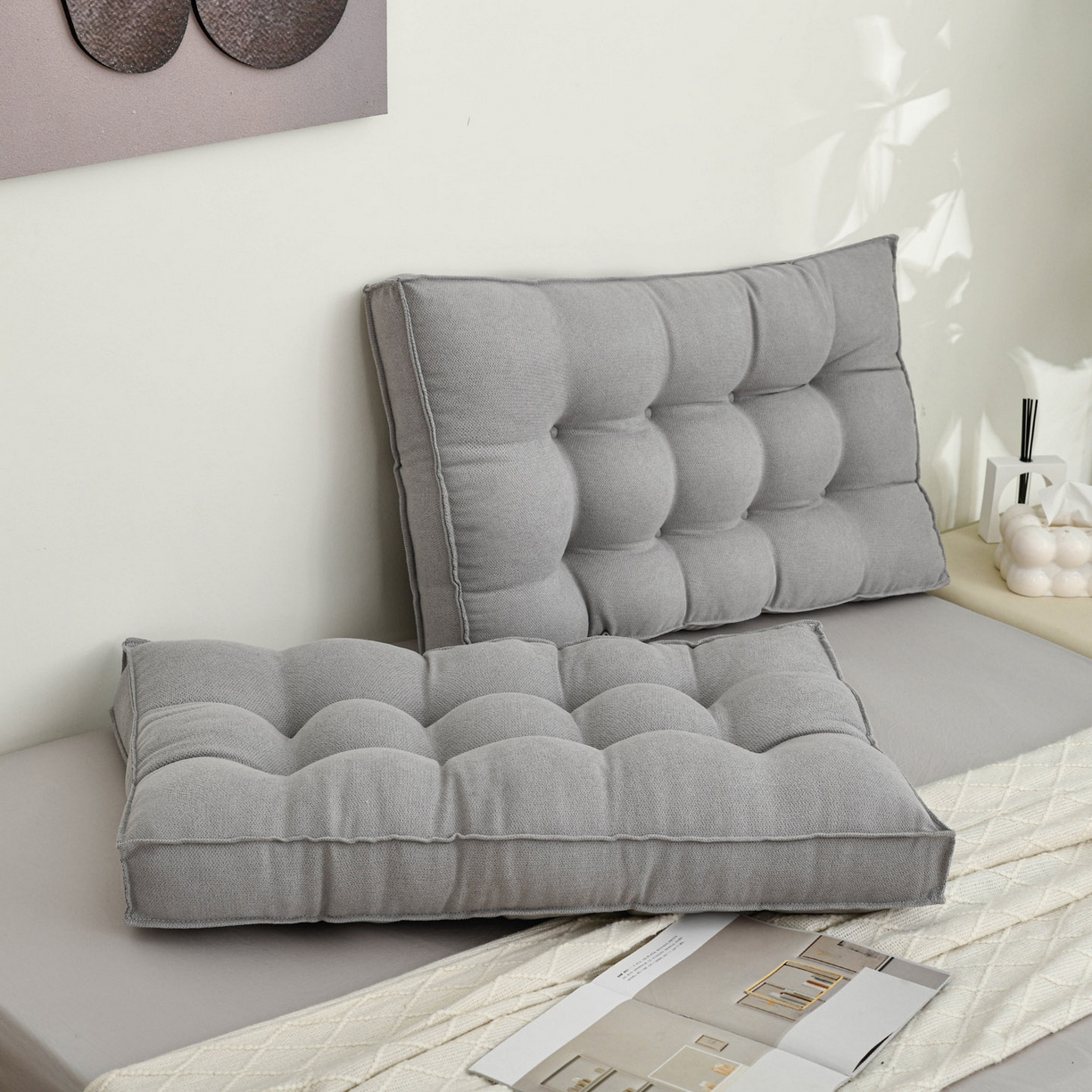 91家纺网 家纺一手货源 找家纺 美达人 2025新款面包靠垫 石灰色-韩国绒