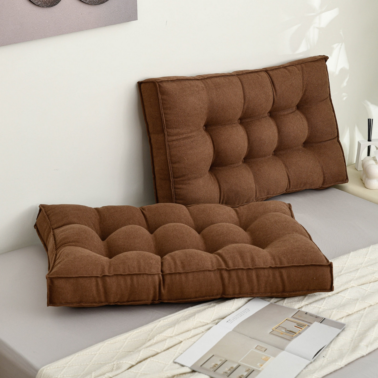 91家纺网 家纺一手货源 找家纺 美达人 2025新款面包靠垫 咖褐色-韩国绒