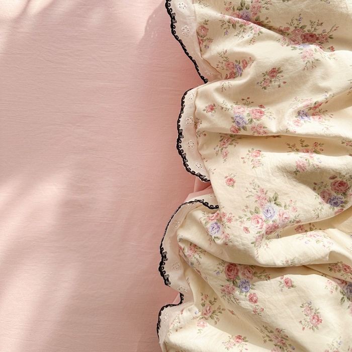 91家纺网 家纺一手货源 找家纺 芯贝儿 2026新款A类仿棉古法水洗棉复古法式花边四件套（提供买家秀） 艾莎