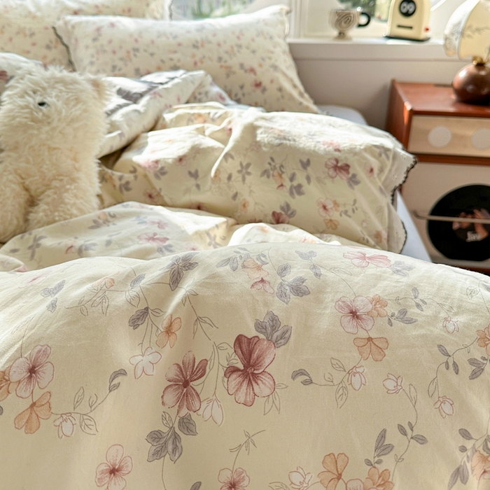 91家纺网 家纺一手货源 找家纺 芯贝儿 2026新款A类仿棉古法水洗棉复古法式花边四件套（提供买家秀） 花梦