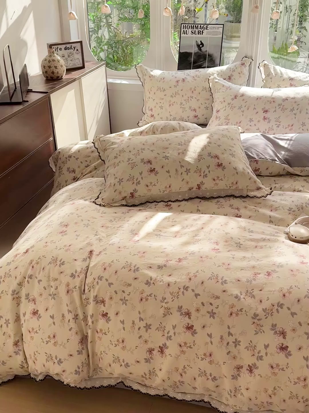 91家纺网 家纺一手货源 找家纺 芯贝儿 2026新款A类仿棉古法水洗棉复古法式花边四件套（提供买家秀） 花梦