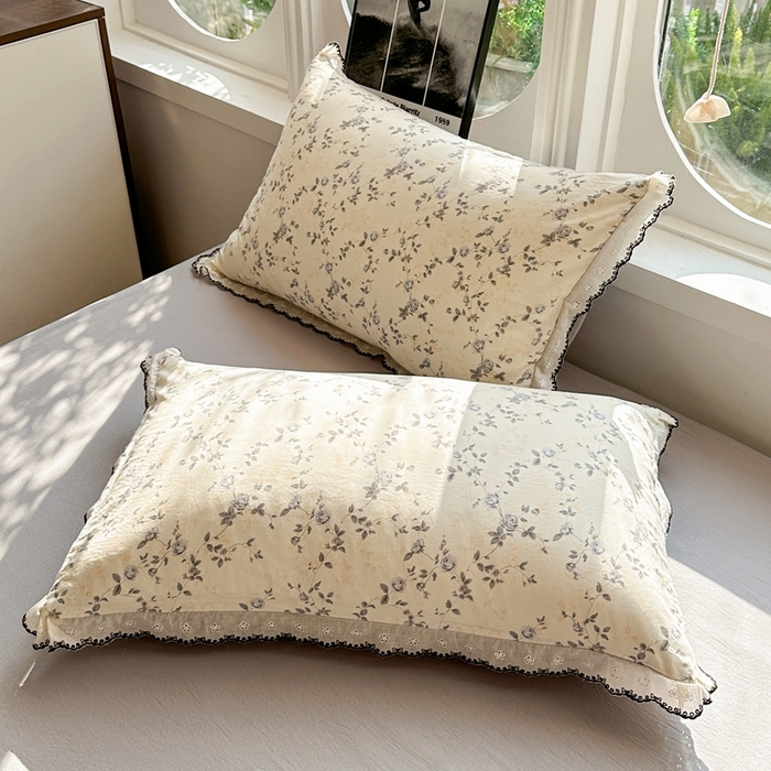 91家纺网 家纺一手货源 找家纺 芯贝儿 2026新款A类仿棉古法水洗棉复古法式花边四件套（提供买家秀） 锦上花开