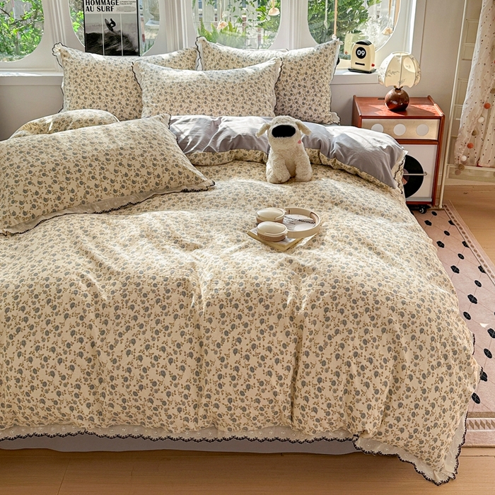 91家纺网 家纺一手货源 找家纺 芯贝儿 2026新款A类仿棉古法水洗棉复古法式花边四件套（提供买家秀） 兰溪