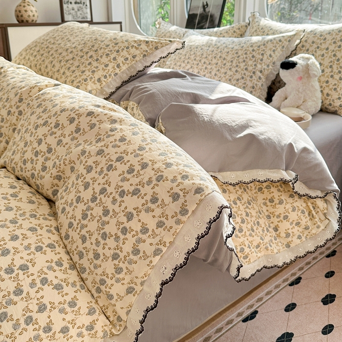 91家纺网 家纺一手货源 找家纺 芯贝儿 2026新款A类仿棉古法水洗棉复古法式花边四件套（提供买家秀） 兰溪