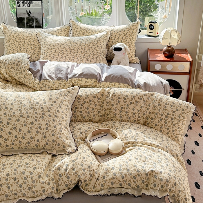 91家纺网 家纺一手货源 找家纺 芯贝儿 2026新款A类仿棉古法水洗棉复古法式花边四件套（提供买家秀） 兰溪