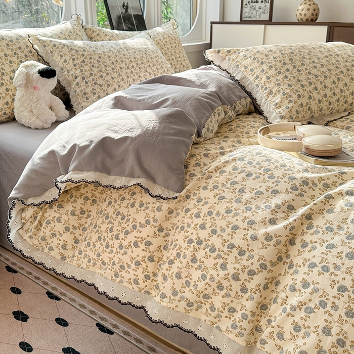 91家纺网 家纺一手货源 找家纺 芯贝儿 2026新款A类仿棉古法水洗棉复古法式花边四件套（提供买家秀） 兰溪